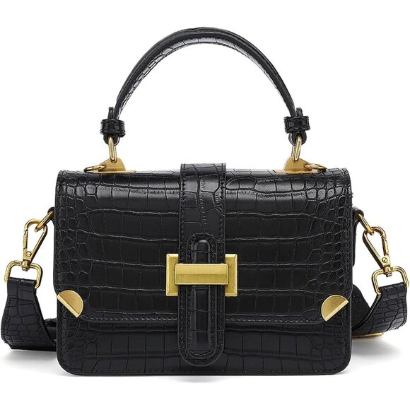 Handbags - Women Small Classy Crossbody Purse Top Handle Handbags Leather Satchel Bag Black